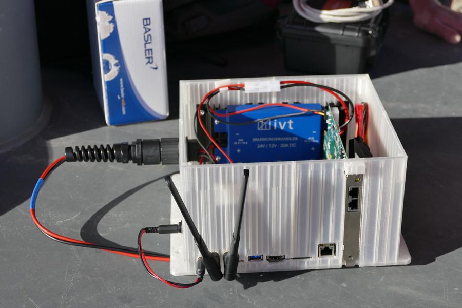 Project HOBA: Figure 3: Prototype box for system algorithms and software development 1.) ToF, 2.) Back up drive, 3.) Additional Giga-Ethernet ports, 4.) Digital camera MIPI CSI, 5.) Additional pins for CAN and other functions. Porject HOBA: Figure 3: Prototype box for system algorithms and software development 1.) ToF, 2.) Back up drive, 3.) Additional Giga-Ethernet ports, 4.) Digital camera MIPI CSI, 5.) Additional pins for CAN and other functions.