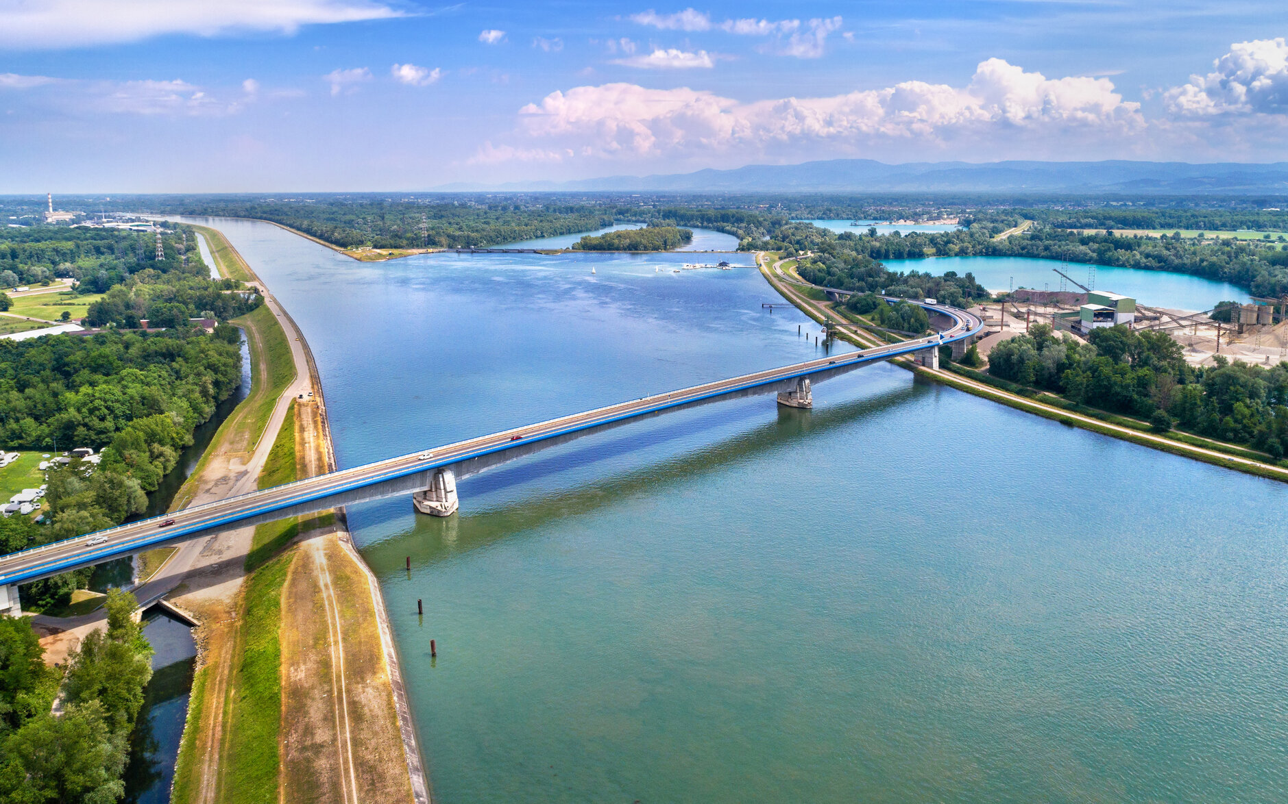 Aerial view of the Rhine bridge "Pierre-Pflimlin" near Straßburg Aerial view of the Rhine bridge "Pierre-Pflimlin" near Straßburg