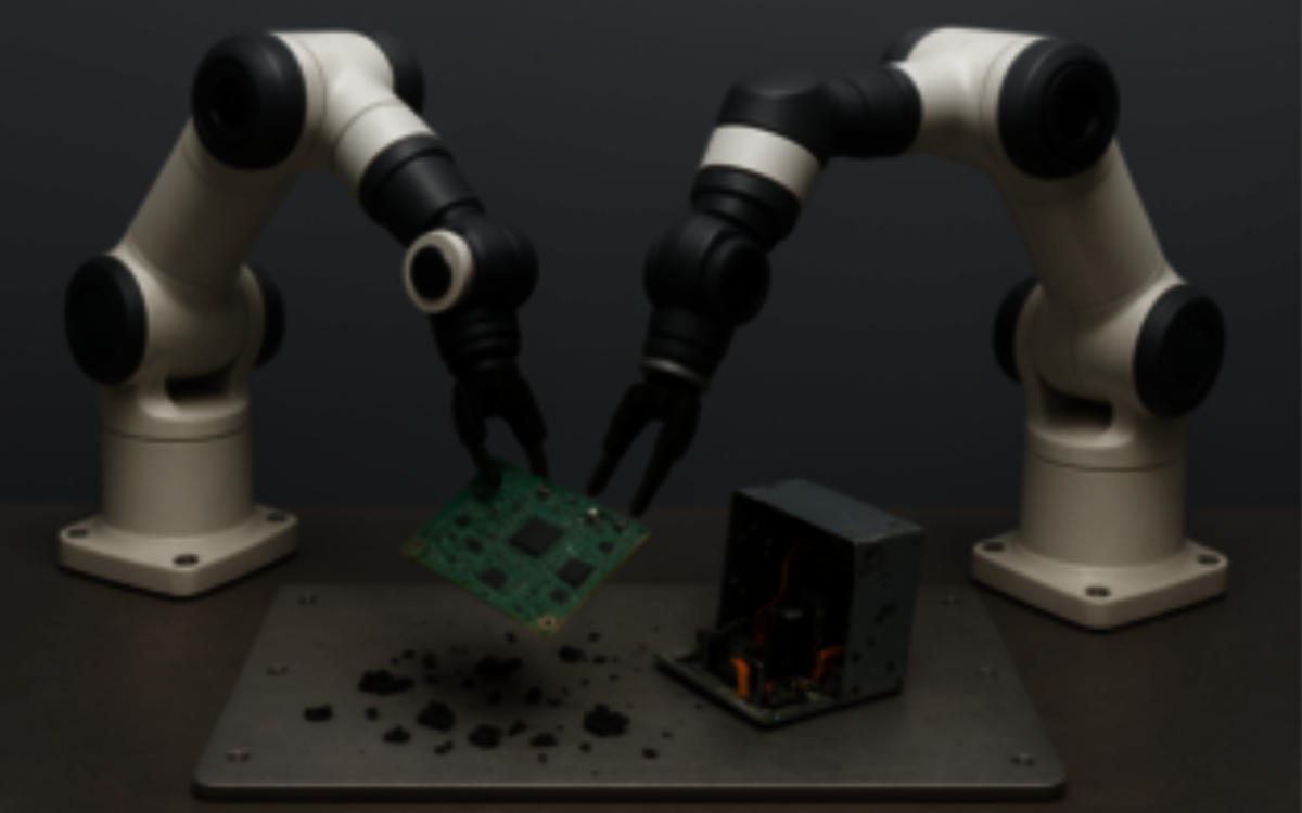 zwei Roboter mit Platine
