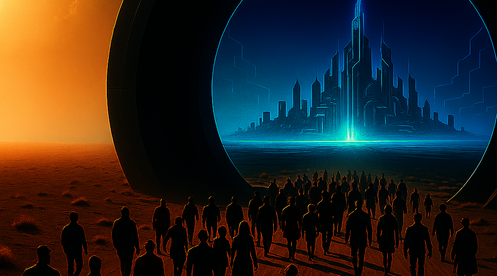 Schöne neue Welt? Welche Zukunft sieht die Digi-tal-Oligarchie für uns vor? Key Visual der Ringvorlesung 2025 des ZEF21