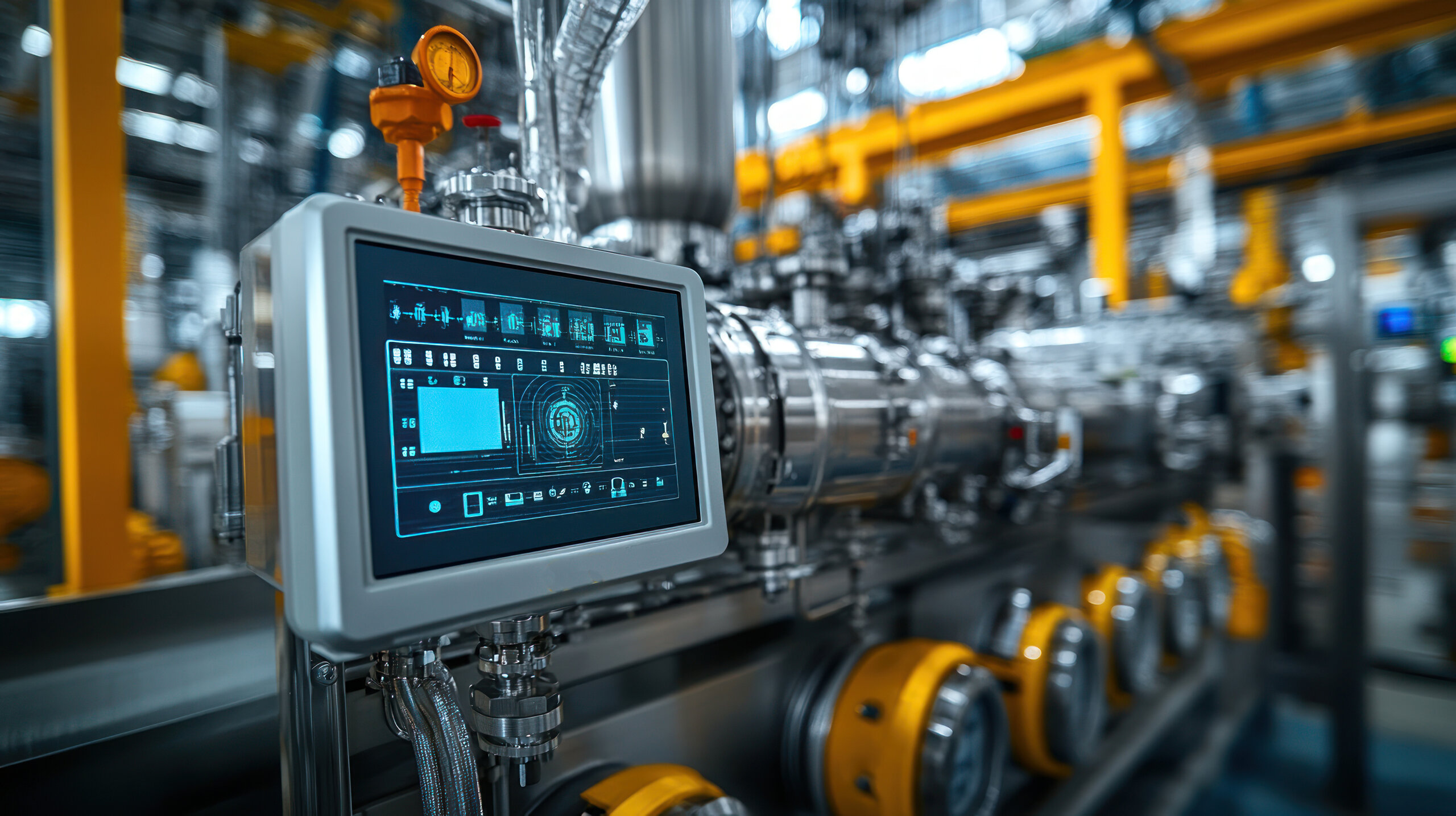 AI-controlled energy management system in a factory smart grids, digital displays, energy-efficient production, optimized industrial operations
